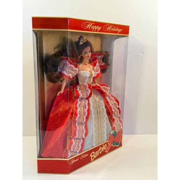 Vintage 1997 Christmas Barbie Happy Holidays Red Lace Dress Unopened NEW - Picture 3 of 8